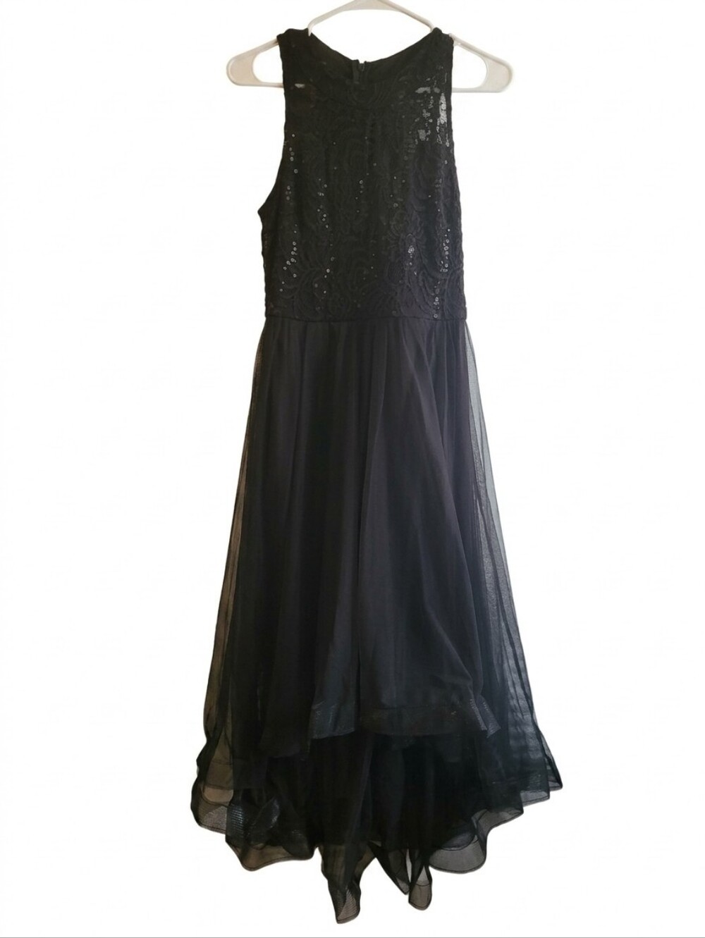Black Sleeveless Lace & Tulle Petite Medium Dress